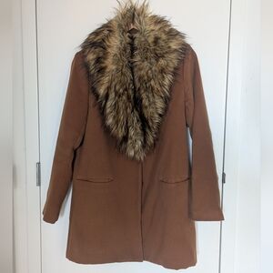 Forever 21 Tan Peacoat with Detachable Faux Fur Collar